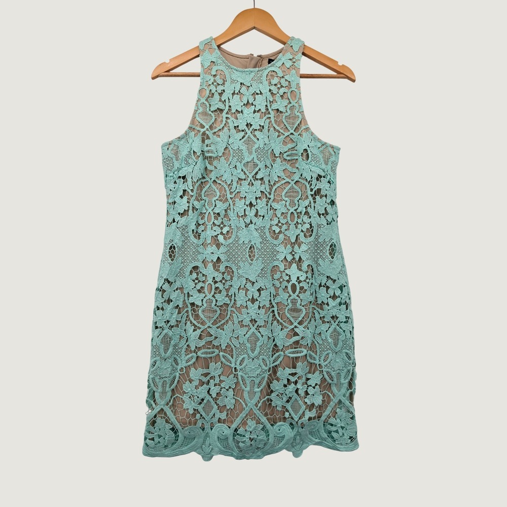 Venus Mint Green Floral Lace Halter Mini Dress Size 6 Pastel Party Cocktail Boho